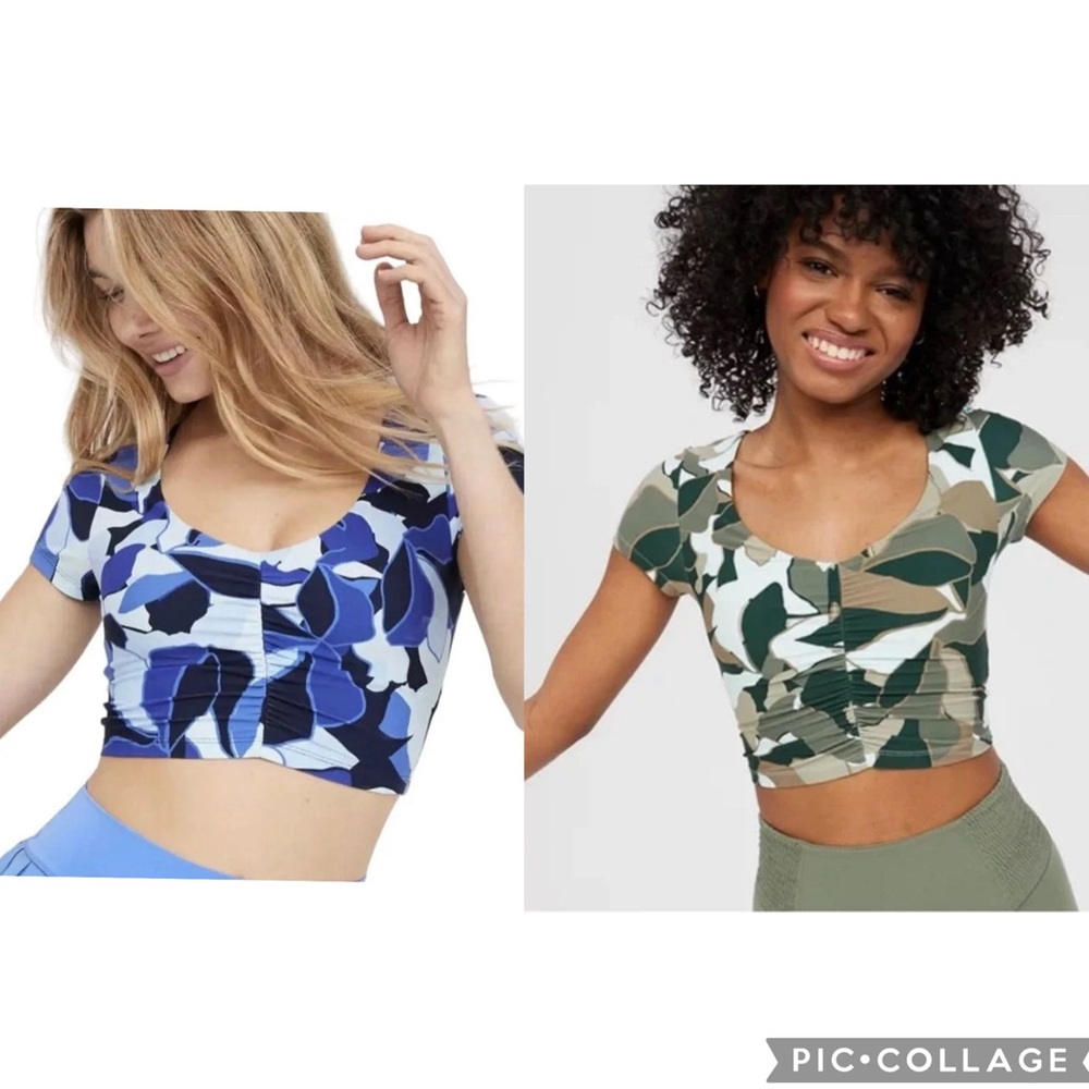Two Offline by Aerie Blue and Green Fitted Crop Tops XL NWOT